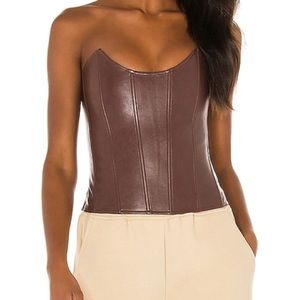 Miaou Brown Leather Corset Top